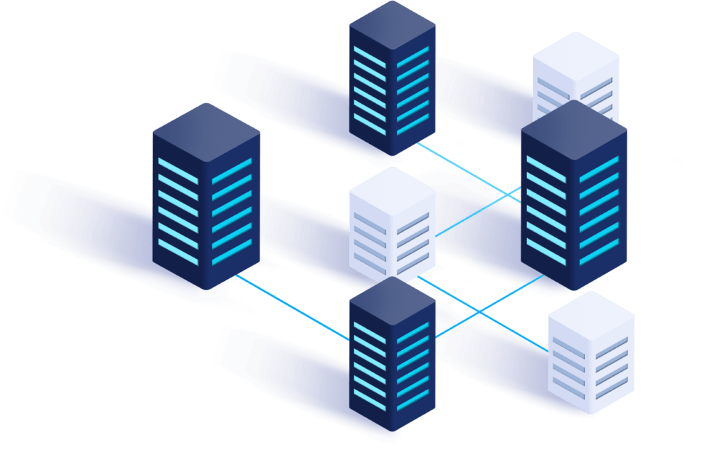 Illustration of interconnected building doing business with each other