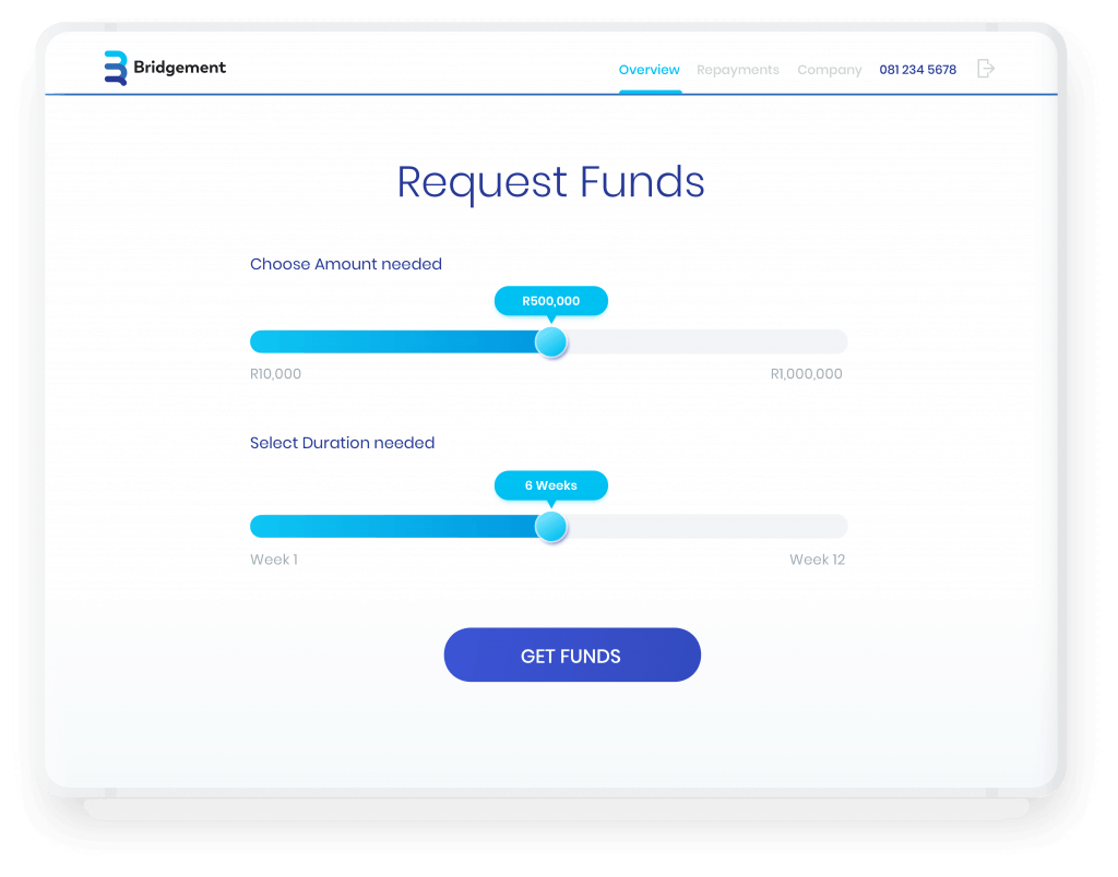 Image of business loan calculator on Bridgement website