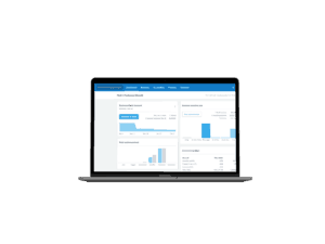 A grey laptop with Xero's website showing a financial dashboard for a business